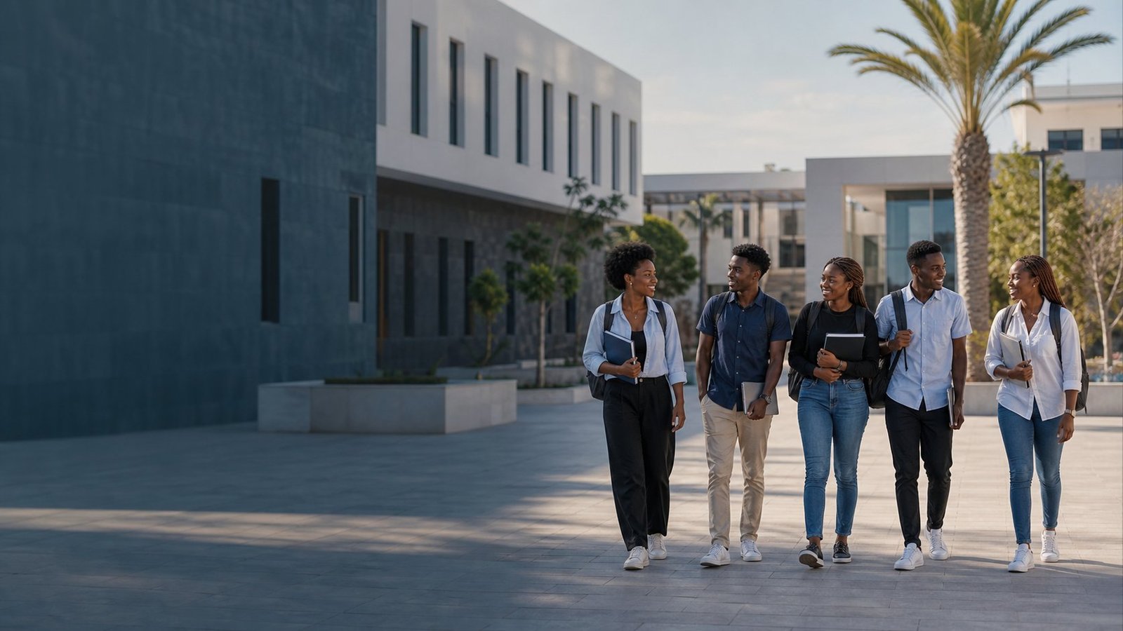 Students walking across a university campus
